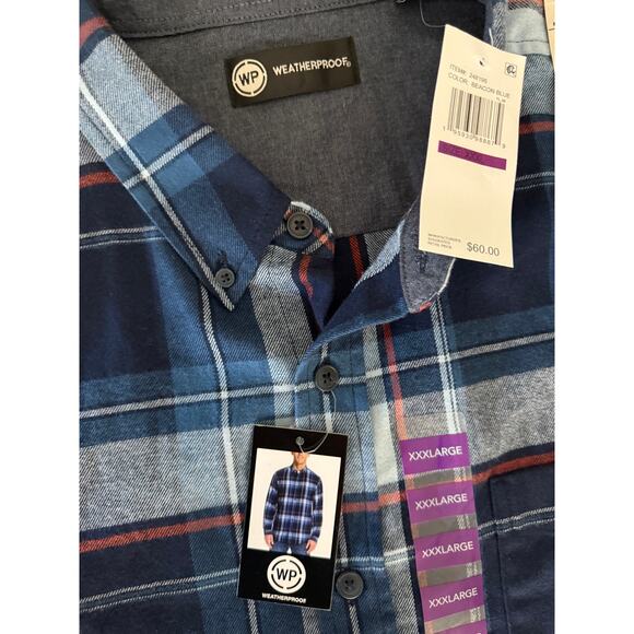 Men's Weatherproof Beacon Blue Plaid Flannel Button-up Shirt 3X/XXXL NWT - Picture 8 of 8